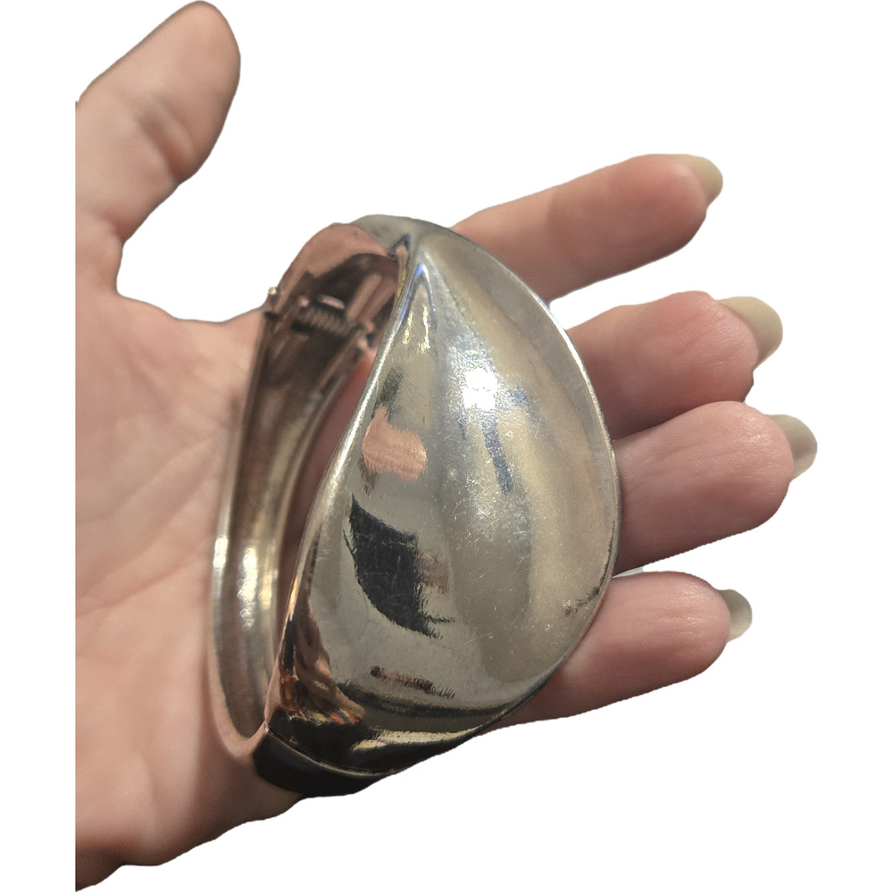 Bold Silver Wave Hinged Cuff Bracelet Statement C… - image 7